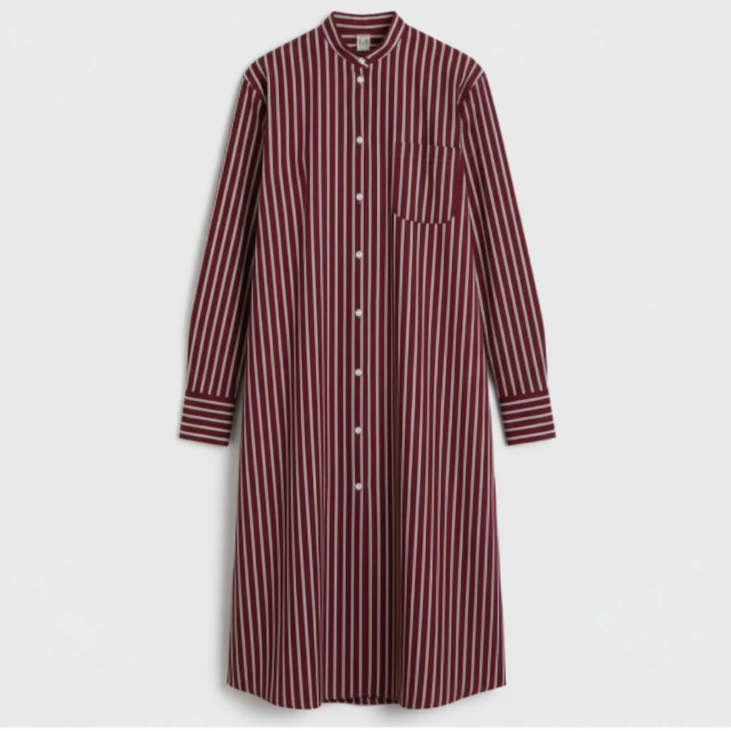 Maroon Striped Long Shirt Dress